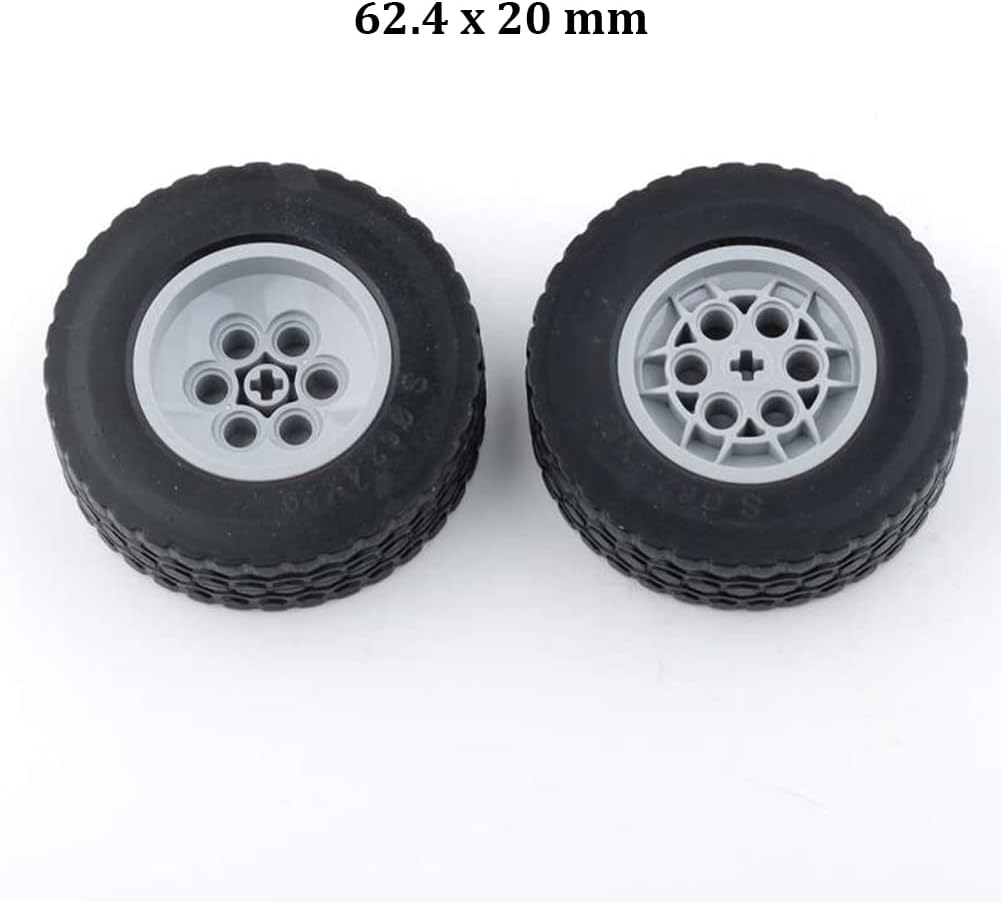 Close-up of two 62.4x20mm off-road wheels