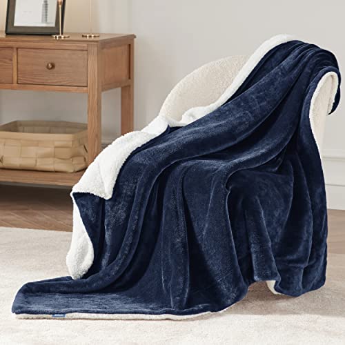 Image of Bedsure GentleSoft Sherpa Fleece Throw Blanket for Couch, Non-Heated, Thick and Warm Throw for Women and Men, Soft Fuzzy Plush Weight Blanket for Winter, Navy, 50x60 Inches