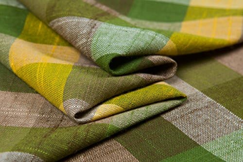 Miniatura 4 de Mezcla de lino teñido en hilo, tela a cuadros de poliéster, estilo campestre, patrón a cuadros, tono amarillo, 57.48 pulgadas de ancho, Craft by The