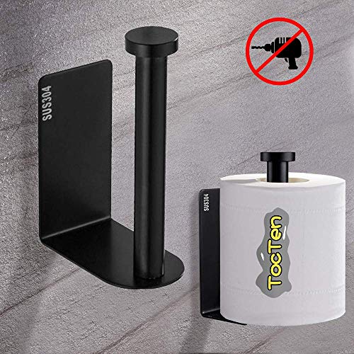 Toilet Paper Holder, Self Adhesive TocTen 304 Stainless Steel Rustproof Toilet Paper Roll Holder, No Drilling Design Easy to Install, The Bathroom Accessory Suitable for Officeï¼ŒKitchenï¼Œ Bathroom-Black