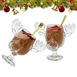 Moose Glasses Christmas Cups Set of 2 Christmas Glass, Christmas Glasses Elk Glasses Christmas Mug, Vacation, Christmas Egg Liqueur Jars, Elk Cups, Transparent Christmas Gift (2)