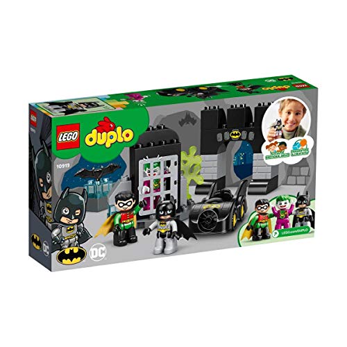 LEGO 10919 DUPLO Super Heroes DC Bathöhle mit Batmobil, Batman, Robin, Joker und Auto, Baby Spielzeug ab 2 Jahre, Kinderspielzeug, Motorikspielzeug