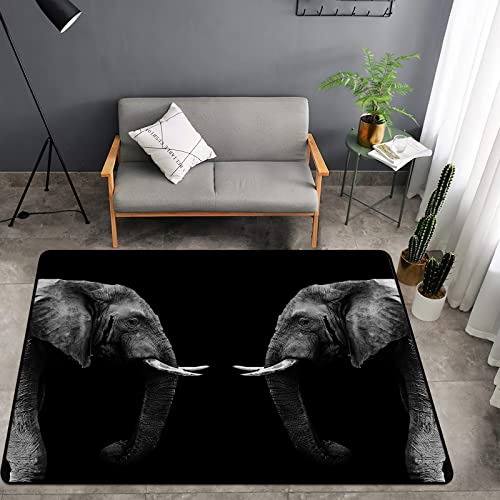 Washable Area Sponge Rug Mat for Kids Girls Bedroom Living Room African Elephant, Wild Animal Black Background Elephant Non-Slip Carpet Super Soft Extra Thick Bathroom Home Indoor Small Floor Rugs