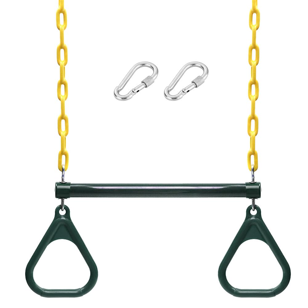 Labymos Trapeze Swing Bar and Rings Heavy Duty Playground Swing Set with 47'' Plastic Coated Chains and Carabiners