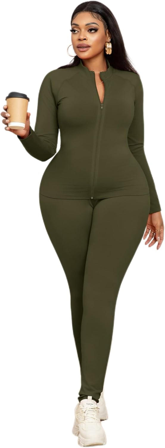 CLOCOR Workout Sets for Women - 2 Piece Yoga Outfits Long Sleeve Zip Up Jacket with Thumbholes Gym Leggings Tracksuit - Image 5