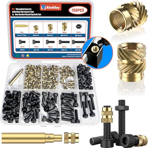 Image of 156Pcs M5 Heat Set Insert with Screws & Insert Tips Brass Threaded Inserts Female Knurled Nuts Assortment Kit for Plastic and 3D Printing Components