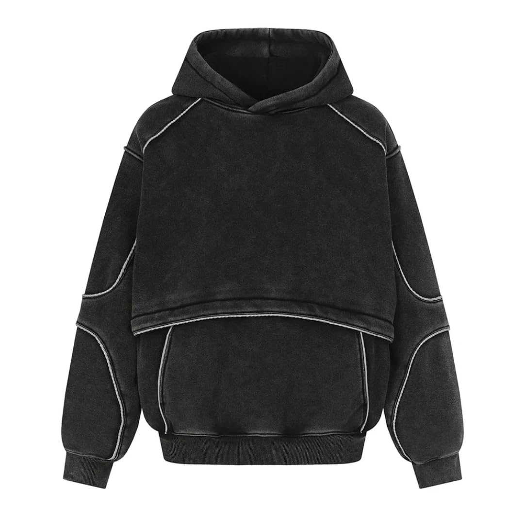 Felpe Hip Hop Felpe da Uomo Felpe Oversize Vintage Streetwear Caldo(Nero,as6,Alpha,s,Regular,Regular)