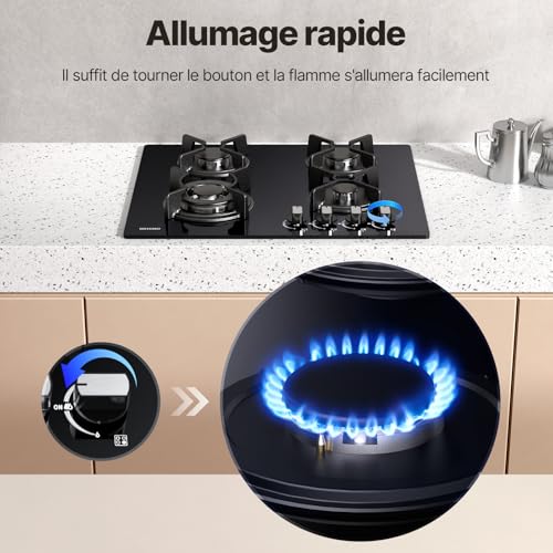 Plaque de Cuisson Gaz 4 Feuxs WEHIMO encastrable 60cm - 4