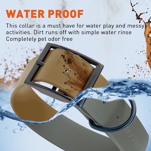 Image of Dogline Biothane Waterproof Dog Collar Strong Coated Nylon Webbing with Black Hardware Odor- Proof for Easy Care Easy to Clean High Performance Fits Small Medium or Large Dogs, Coyote Brown