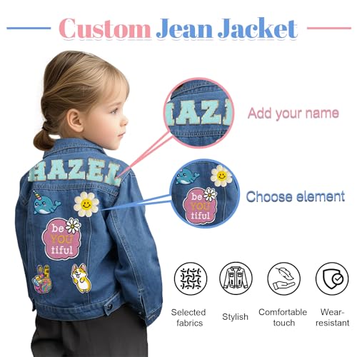 Personalized Kids Patch Denim Jacket with Names| Girls Clothes for 1-8 Years Old| Brithday Back-to-school Gifts| Boys' & Girls' Outerwear for Toddlers| 3 Year Old Girl Gifts3