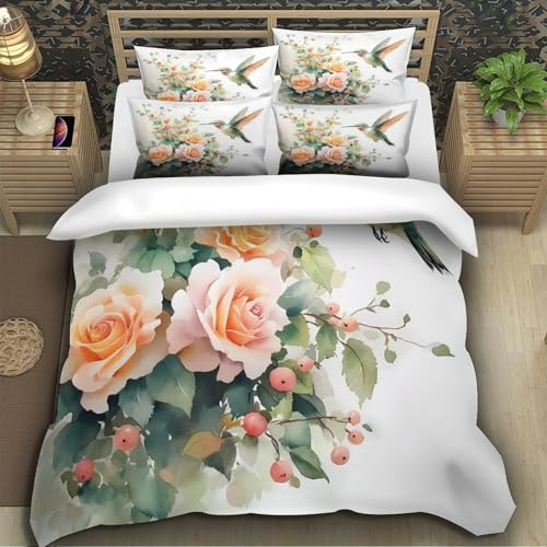 Parure de lit colibri et roses housse de couette microfibre 135x200cm pour adulte - 5