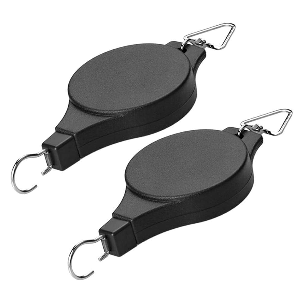 nestic durable plastic retractable plant hanger hook pulley, wall-mounted, easy-install, casual style gardening accessory for flower pots 2 pcs (black)