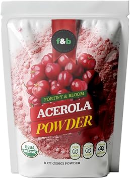 f&b superfoods Pure Organic Acerola Cherry Powder Freeze Dried 8oz, Organic Vitamin C Powder for Immune System Booster, Smoothie, Cherry Juice, acerola Vitamin c Bulk Powder, Brazil Origin.