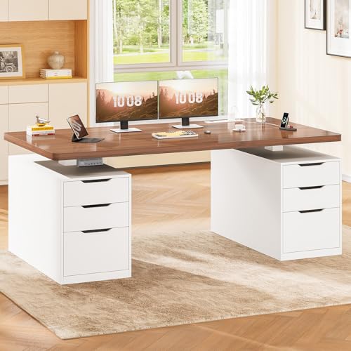 SEDETA Electric Standing Desk with 6 Drawers, 55" Adjustable Stand up Desk with Storage, Computer Desks with Power Outlets for Home Office, White