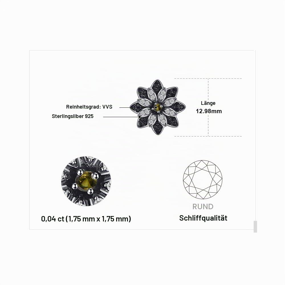 JewelryPalace Gänseblümchen Echt Natur Schwarz Spinell Rauchquarz Ohrstecker Silber 925 Damen, Ohrringe Blume Edelstein Mädchen, Ohrstecker Klein mit Stein Frauen
