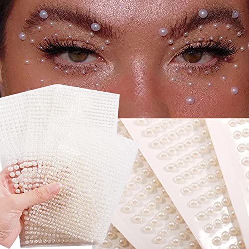 4 Sheets White Pearl Sticker,3D Self Adhesive Acrylic Nail Rhinestone Stickers Flat Back Round Pearl Bead Design For Beauty Makeup Crafts Body Face Nails Art Accessories Diy Decorations For Women #TOP23