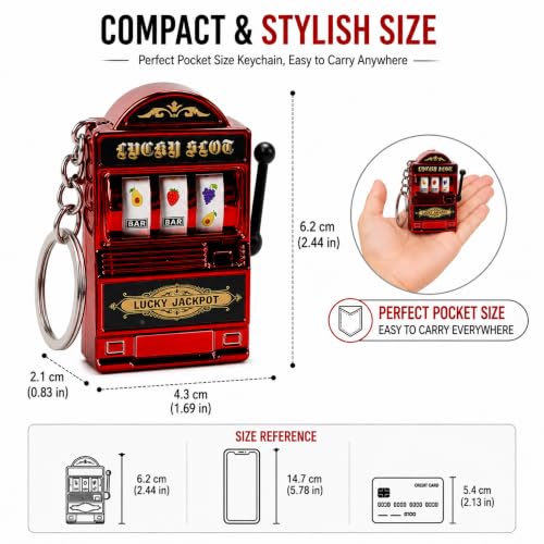 Image of Mini Arcade Slot Machine Keychain with Fruit Reel Display, Retro Novelty Key Ring and Bag Charm for Keys, Backpacks, Party Favors, Collectors and Festival Gifting