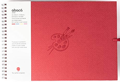 Comma Abaca Carnet de croquis à spirales avec fermeture ruban Format A3 (grand) 50 feuilles 160 g/m² Anti-âge Sans acide Papier d'archivage Grain fin...