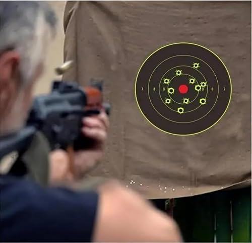 100 CIBLES-20cmX20cm-Cible adhésive réactive -Haute visibilité Splash Effect Hallo Jaune Fluo réactif Autour de l'impact-tir de Loisir, Stand -Stickers de masquage Inclus, Plomb, 22LR, Airsoft – vue 5