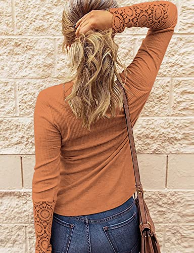 Image of Kancystore Women's Fall Long Sleeve Tops Lace V Neck Button Down Henley Shirts Tunic Blouses