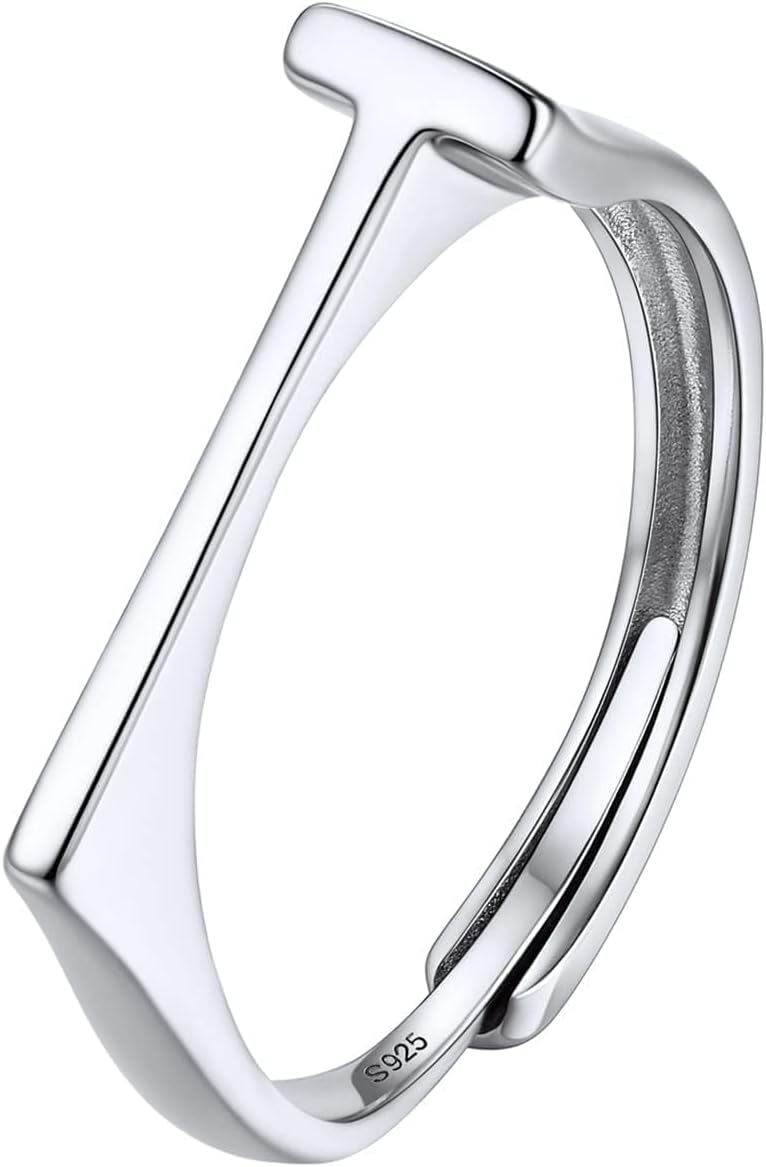 SILVERCUTE 925 Sterling Silver Initial Rings for Women,Adjustable Capital Letter Ring Hypoallergenic,Minimalist 925 Silver Rings for Mother Daughter
