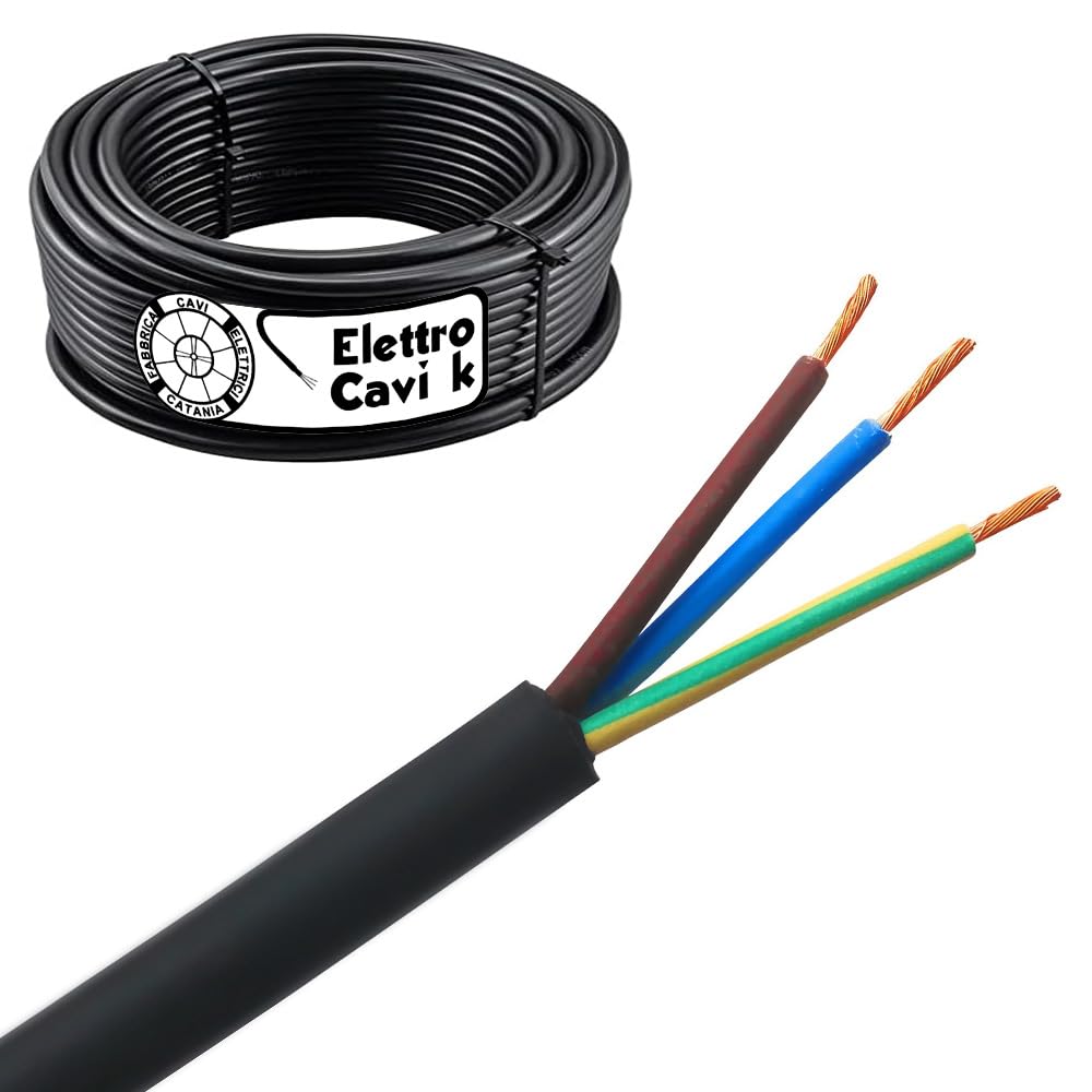 ELETTROCAVI K - CAVO ELETTRICO H07RN-F 3G6 mm² IN GOMMA NEOPRENE SUPER FLESSIBILE USO INTERNO/ESTERNO TRIPOLARE 3 POLI CPR 0,6/1 kV IEMMEQU PROFESSIONALE MADE IN ITALY 10 METRI