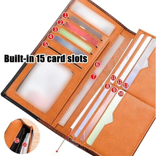 Upliftjoys Cowhide Vintage Wallet,Mens Leather Bifold Long Card Wallets for Father Mens Big Checkbook Handcrafted Wallets (Red)3