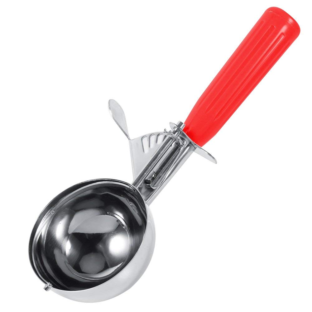 Kitchen Stainless Steel Fruit Cake Dessert Ice Cream Scoop Spoon Cookie Melon Spoon Soft Silicone Hand Grips Trigger Release Tablespoon Scoop Dishwasher Safe Utensils Accessories(5.2CM)