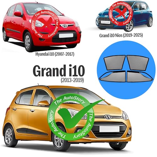 Image of AutoStory Magnetic Car Sunshade for Grand i10 2013-2019 | Front Half Cut for Mirror Visibility + Rear Full Coverage with Zipper | Heavy Heat & UV Protection | Privacy Side Window Curtains Shades