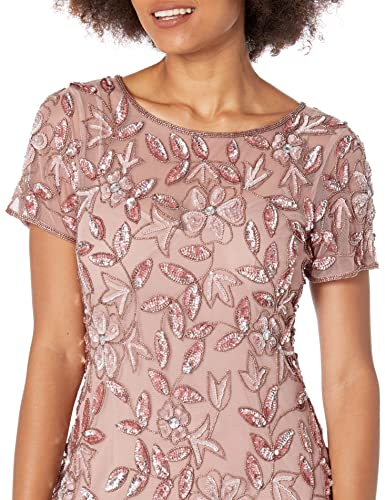 Adrianna Papell Women's Floral Beaded Godet Gown, Rose Gold, 8 - Thumbnail 4