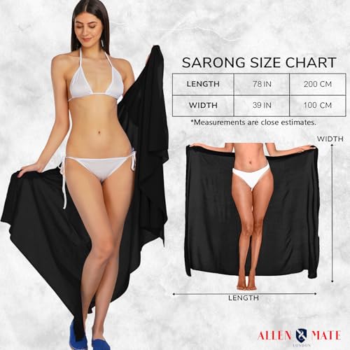 ALLEN & MATE 100% COTTON Sarong for Women – Pareo Wrap 78"x38" with Coconut Buckle – Lightweight Beach Cover Up, Bikini Skirt4