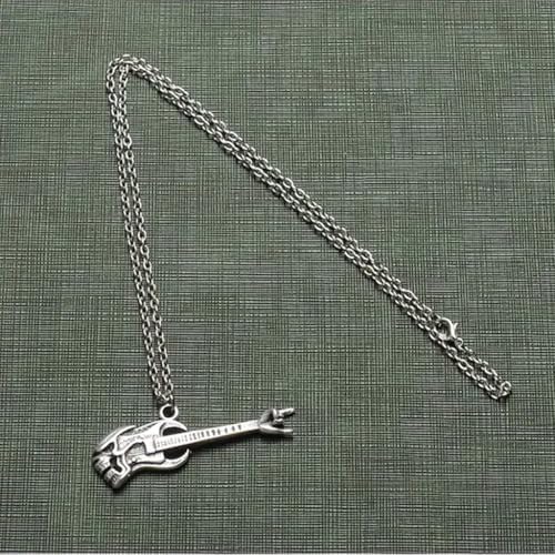 Metalci Kuru Kafalı Gitar Erkek Kolye Takı Aksesuar - Görsel 3