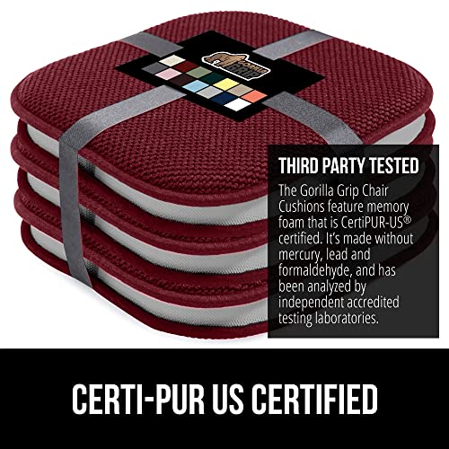 Gorilla Grip Memory Foam Chair Cushions, Comfortable Pads For Dining Room, Kitchen Table, Office Chairs, Stay In Place Backing, Comfortable Microfiber Seat Pad Cushion, Set Of 4, 16X16, Wine #TOP5