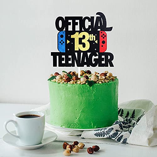 Image of FestikoOfficial Teenager 13th Birthday Cake Topper - Boys Girls 13th Birthday Glitter Cake Supplies - Thirteen Years Old Birthday Party Decoration, Black