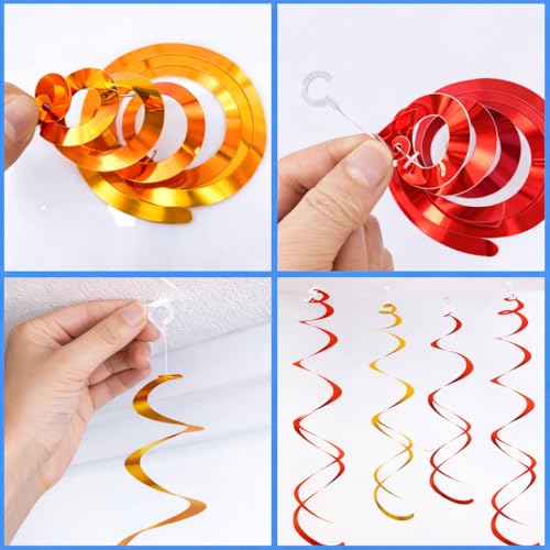 Image of Christmas & Chinese New Year Decorations - Gold Red Metallic Swirls 48 Pack, Festive Holiday Ceiling Strings for 2026 Party & Anniversary