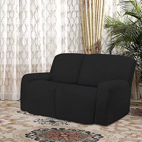 Image of Easy-Going 6 Pieces Microfiber Stretch Sectional Recliner Sofa Slipcover Soft Fitted Fleece 2 Seats Couch Cover Washable Furniture Protector with Elasticity for Kids Pet(Recliner Loveseat,Black)