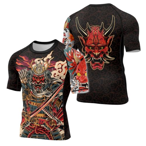Samurai Short Sleeve Rash Guard for Men Baselayer Skin Performance Fit Compression Shirt MMA BJJ Jiu Jitsu