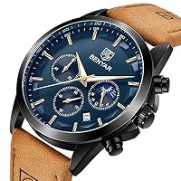 by BENYAR Men's Chronograph Waterproof Luminous Date Watches Stainless Steel Bracelet Large Dial Classic Business Fashion Analogue Quartz Watches Elegant Gift for Men, Brown Black Blue, Men, Casual — image 8