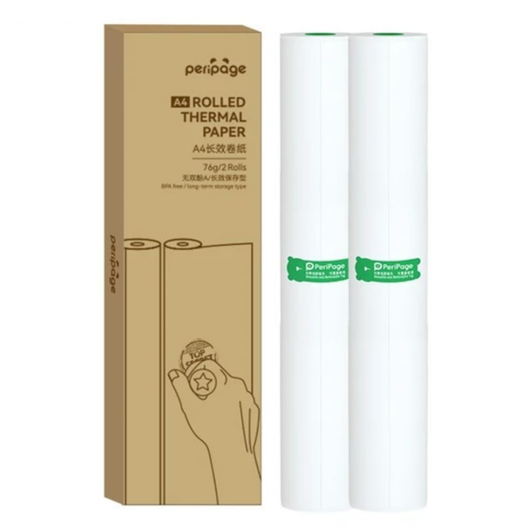 Paquete de 2 Rollos de Papel térmico A4 - Rollo de Papel térmico A4 para Impresora térmica PeriPage - Papel térmico Dina 4 - Papel térmico A4 Impresora 210 x 30 mm 2 Rollos