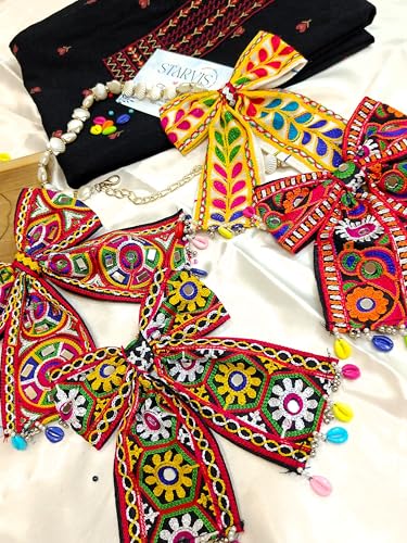 Starvis Navratri Special Hair Accessories Bow Tie Hair Bow Clip – Traditional Embroidered Bow for Women & Girls, Festive Hair Accessory for Garba, Dandiya, and Indian Ethnic Wear Hair Clip with Shell Dandiya Night For Women
