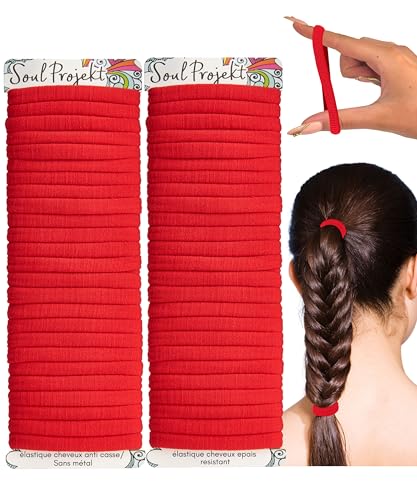 Soul Projekt Elastique Cheveux Rouge, 50 Pièces 8mm Résistants Élastiques Cheveux Fille, Chouchou Chevéux avec Anti-Casse Sans Accrochage pour Queue de...