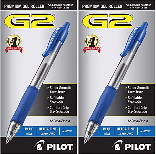 Bolígrafos Pilot G2 Gel Azul Punta Ultra Fina 12 unid