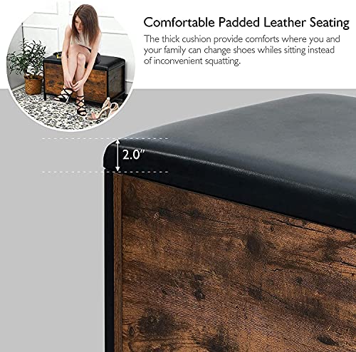 Shoe-Storage-Bench-with-lid-Bed-End-Bench-wPadded-Seat-PU-Leather-Flip-Top-Storage-Ottoman-Entryway-Storage-Stool-for-Bedroom-Hallway-Living-Room-Entryway-Vintage-Brown Shoe Storage Bench with lid Bed End Bench wPadded Seat PU Leather Flip Top Storage Ottoman Entryway Storage Stool for Bedroom Hallway Living Room Entryway Vintage Brown