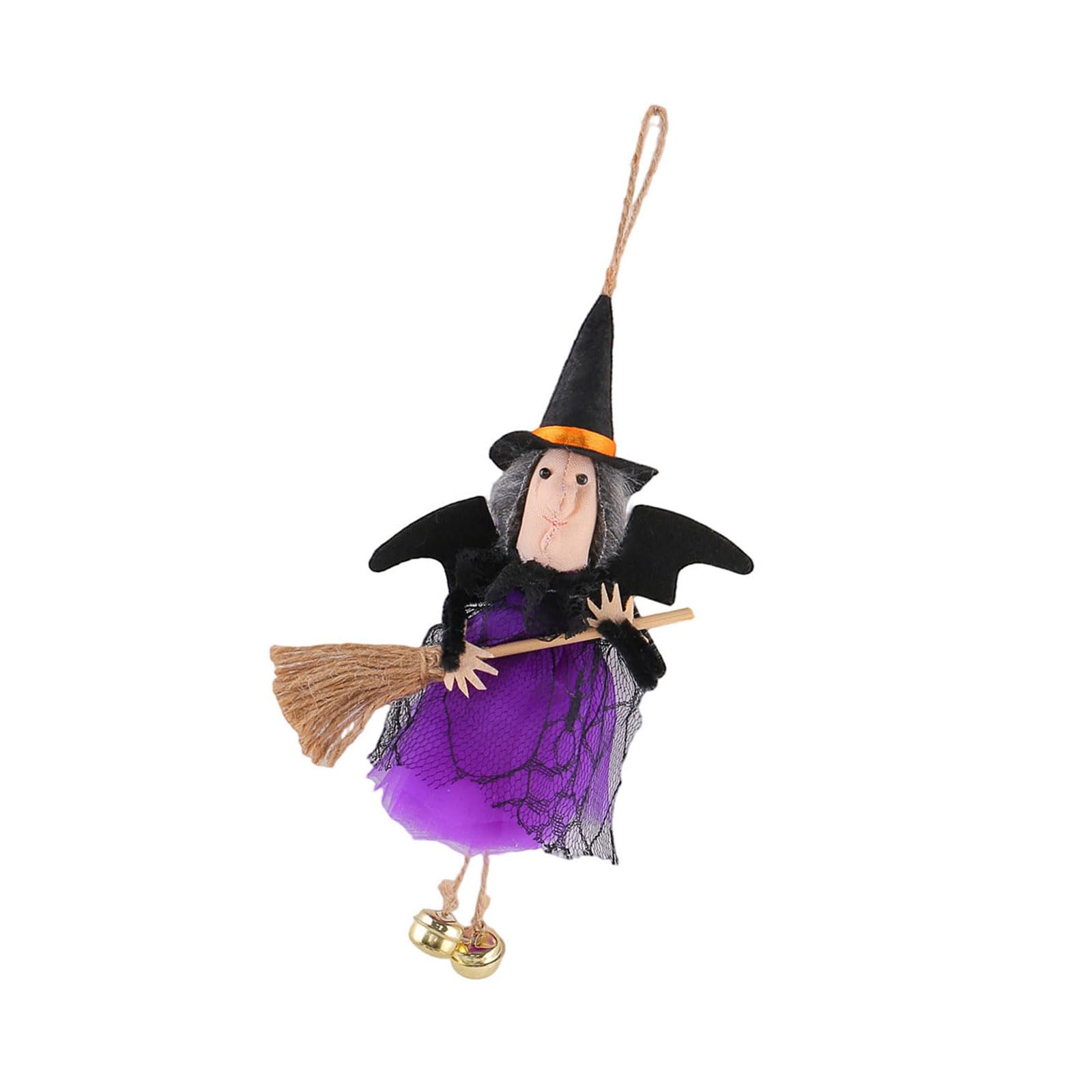 PANGBOER Halloween Witch Broom Ornament with Gentle Cotton Materials and Delicate Bells Hanging Decoration Witches Brush Wall Hanging