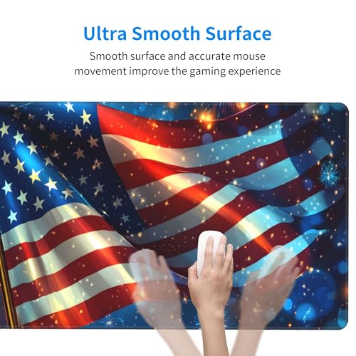 Image of Fireworks American Flag Extended Gaming Mouse Pad, with Stitched Edges Large Mouse Pad Desk Protector, Rubber Base Mousepad Keyboard Mouses Mat for Work Game Office Home- 32 inch X 12 inch Inch,E709