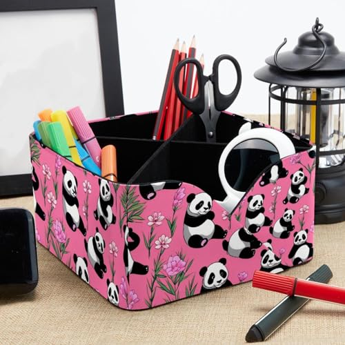 Organisateur de bureau panda rose double bac à stylos - 8