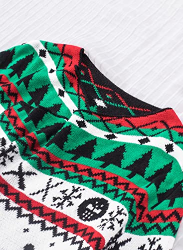 Gosopin Women Reindeer Snowflakes Open Front Christmas Sweater Cardigan Turndown Collar Geometric Print Long Sleeve Knit Coat Large White #TOP7