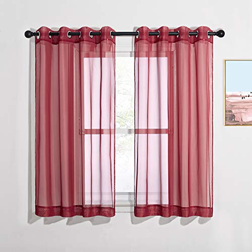 Image of NICETOWN Christmas Sheer Window Curtains for Bedroom - Ring Top Light Weight Diaphanous Voile Drapes for Thanksgiving Day /New Year (54 inch W x 45 inch L, Haute Red, 2 Panels)