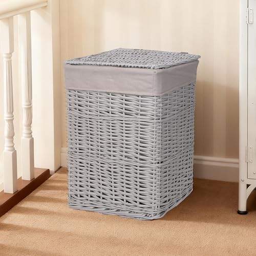 Grey Paint Laundry Wicker Basket Cotton Lining with Lid (Grey, Medium) - Image 6