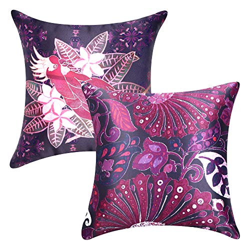 Image of Cazimo Decorative Satin Floral Digital Printed Zipper Cushion Cover for Living Room, Sofa Bed & Couch, Size: 16 x 16 Inches, Purple, Set of 2 Pcs